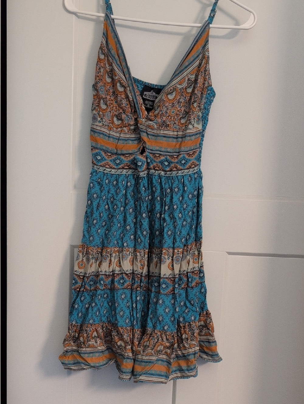 Angie Teal and Orange Printed Midi Sundress